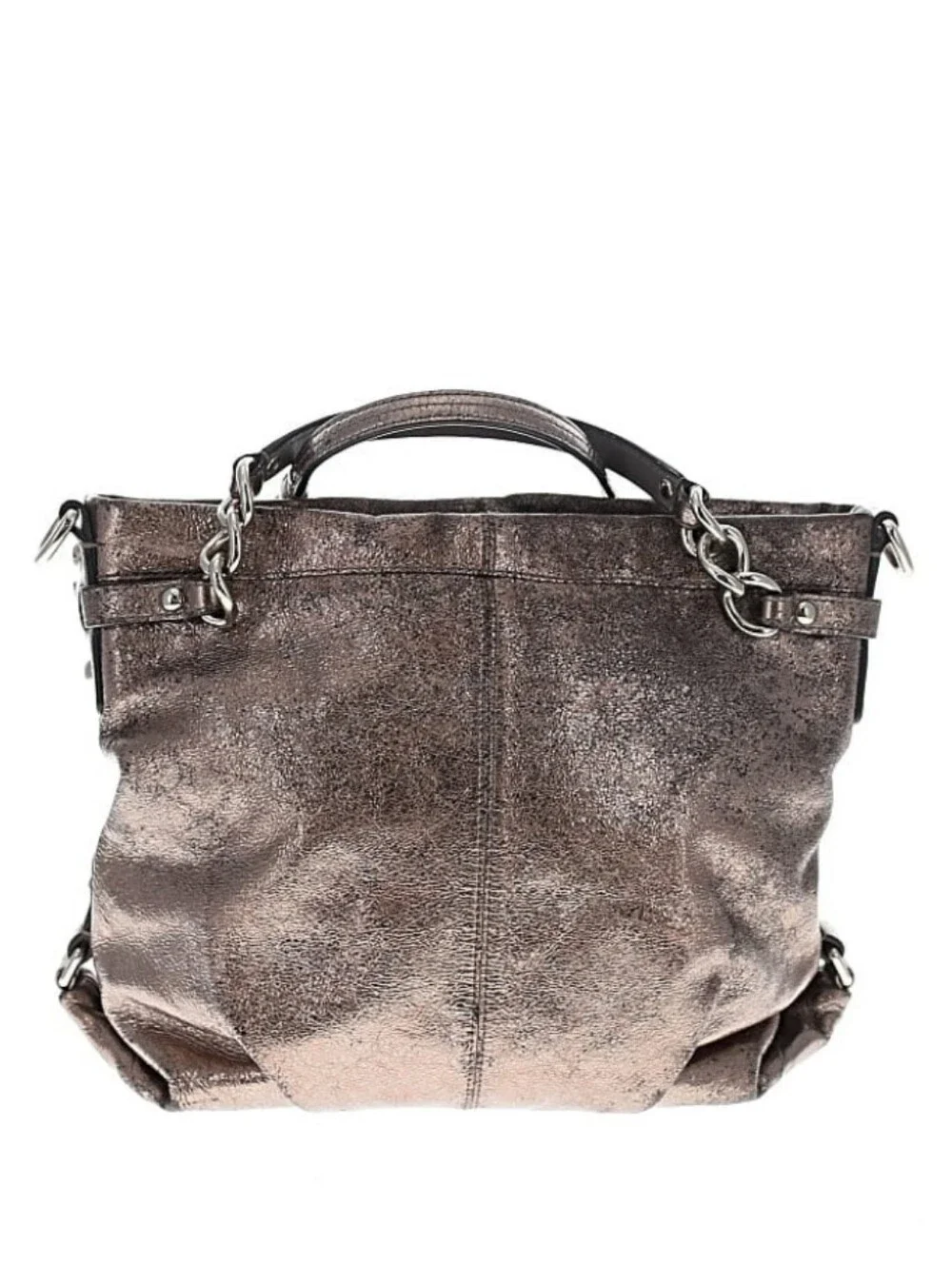 Coach Metallic Pewter Leather Tote - Silver/Brown Tone